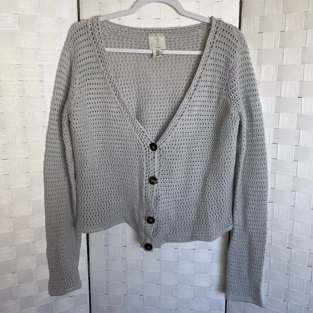 Joie Open Weave Crochet Knit Cardigan Sweater In Gray Women’s Size Medium
